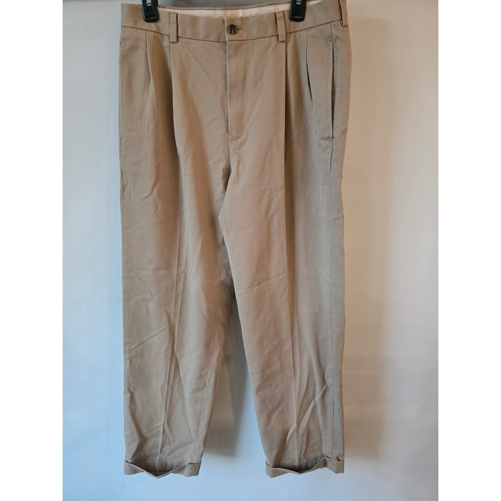 Brooks Brothers Elliot Advantage Chino Pants Khaki Tan Pleated Cuffed 32x30